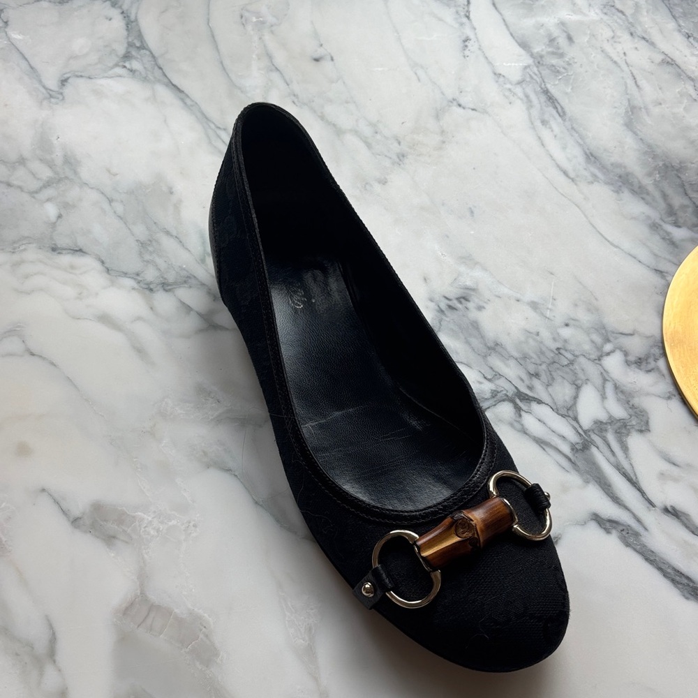 Gucci Black Bamboo Accent Flats